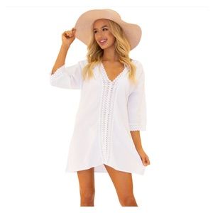 XL SEASPICE Clara White Crochet Tunic Dress Beach Pool Swimsuit Coverup NWT
